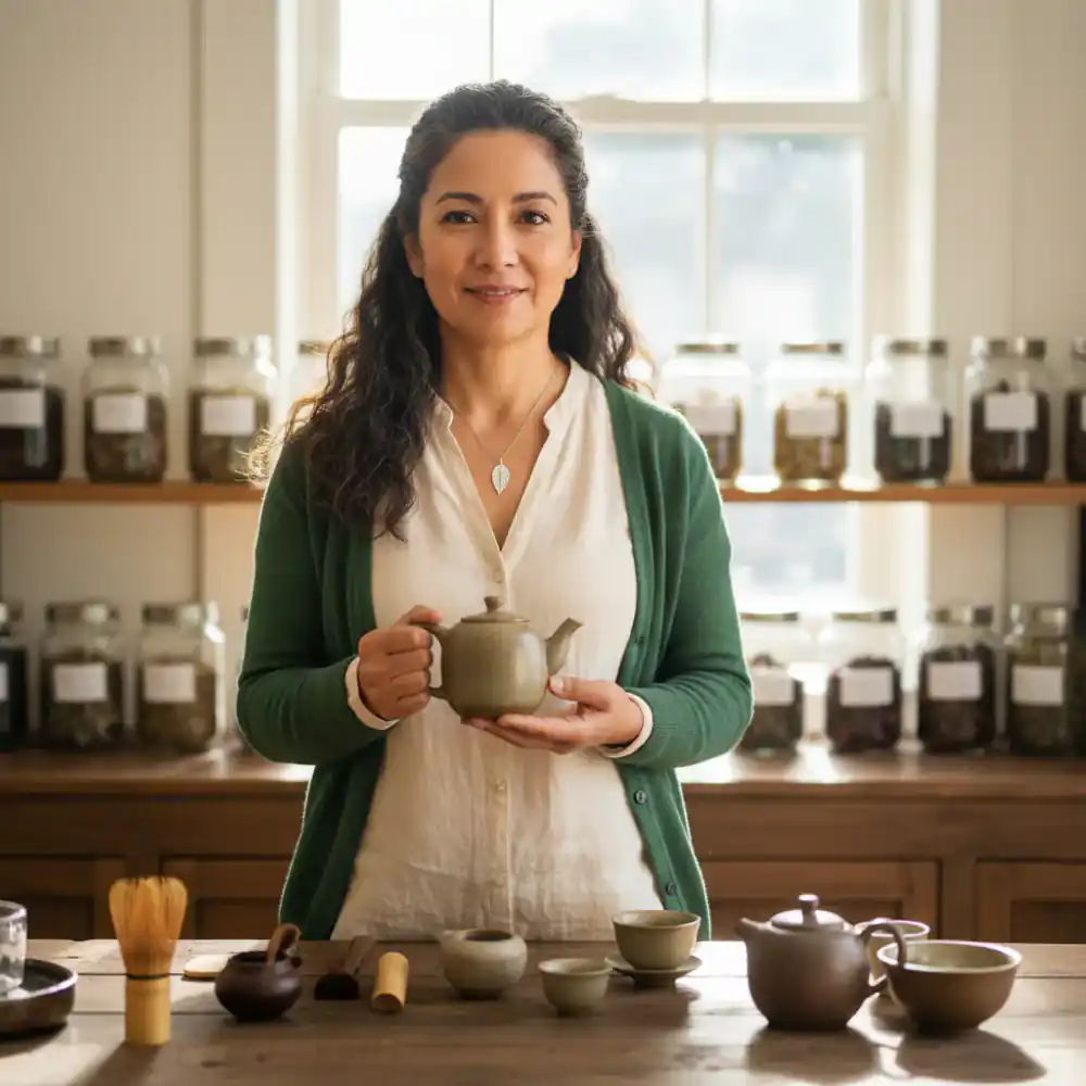 Portrait of the primary tea curator at EmberLeaf Tea